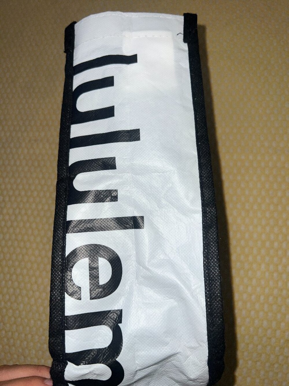 Lululemon Small Reusable Shopping Tote Bag Black White Snap Closure